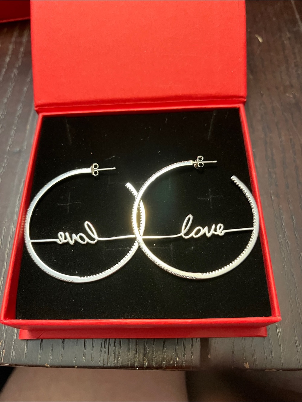 Love Script Hoop Earrings - Silver